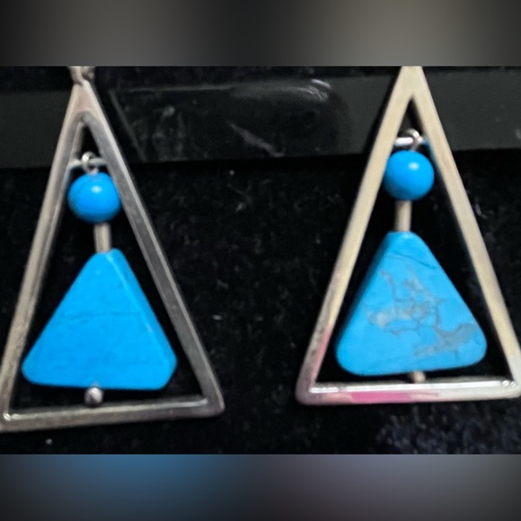 🆕 TAXCO Vintage Sterling Silver & Mexican Turquoise Dangle Earrings - Picture 3 of 5